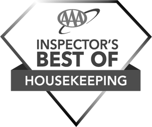 The image shows a diamond-shaped logo with the AAA symbol, and the words "INSPECTOR'S BEST OF HOUSEKEEPING" below it, in black and white.